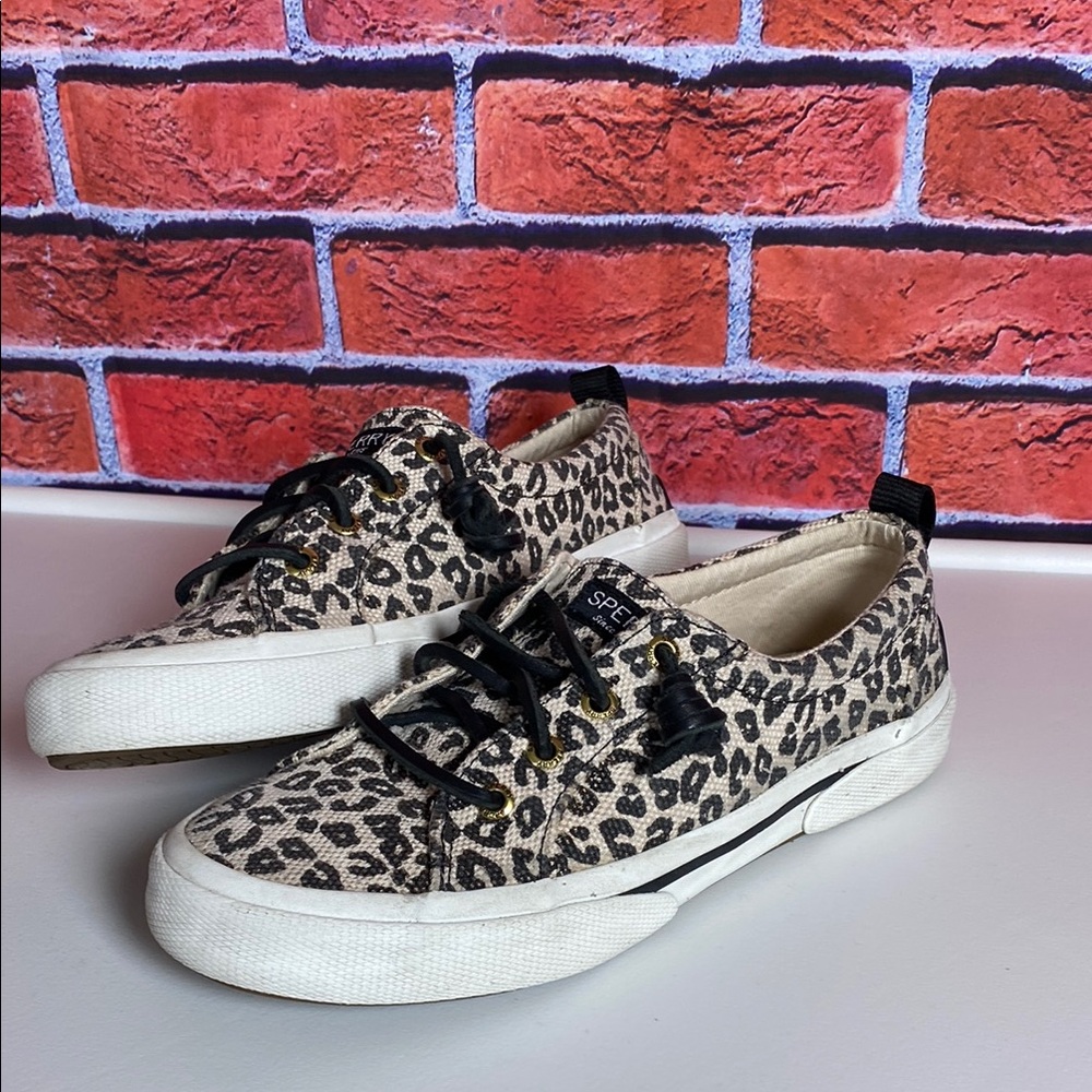 Sperry Women's Pier Wave Lace to‎ Toe Canvas Sneaker Leopard Print Size 6